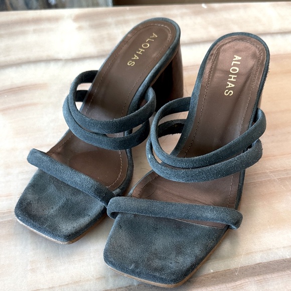 ALOHAS Dark Gray Suede Mules - Picture 1 of 5